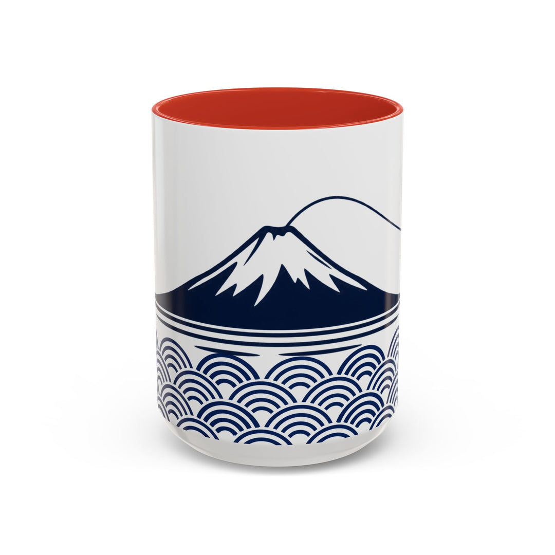 Japanese Mt. Fuji & Seigaiha Wave Mug – Minimal Japanese Art Coffee Cup