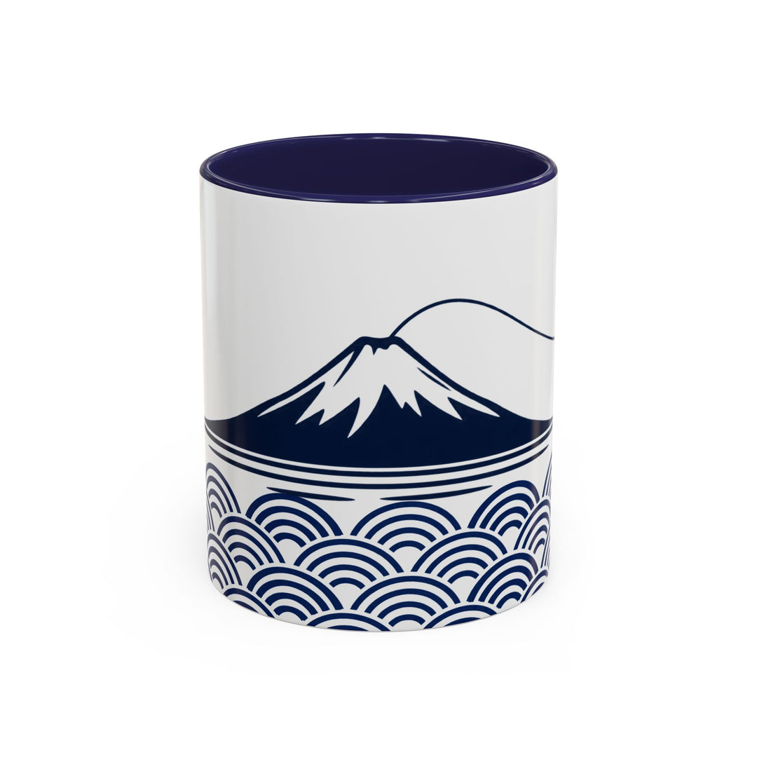 Japanese Mt. Fuji & Seigaiha Wave Mug – Minimal Japanese Art Coffee Cup