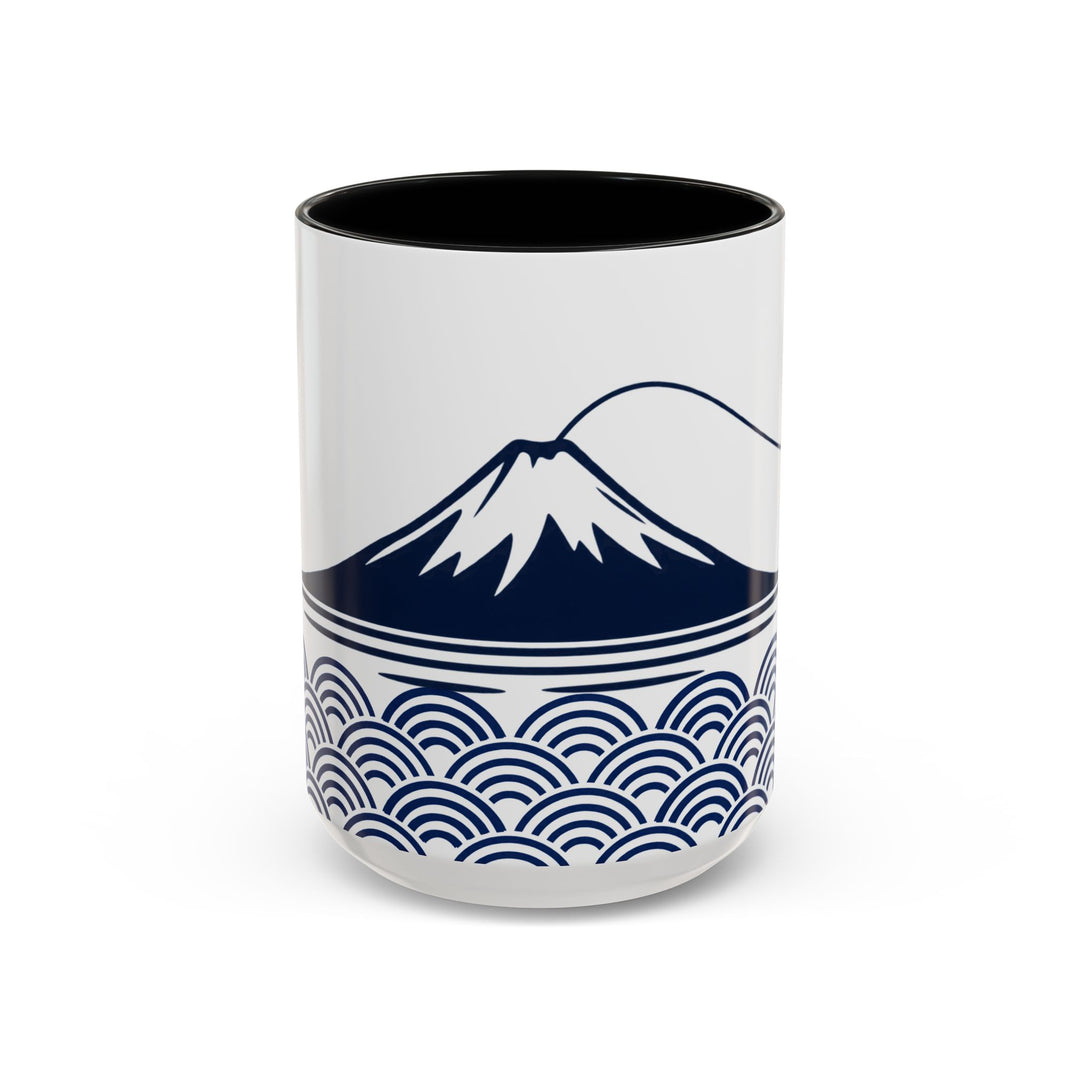 Japanese Mt. Fuji & Seigaiha Wave Mug – Minimal Japanese Art Coffee Cup