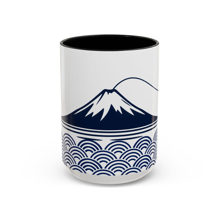 Japanese Mt. Fuji & Seigaiha Wave Mug – Minimal Japanese Art Coffee Cup