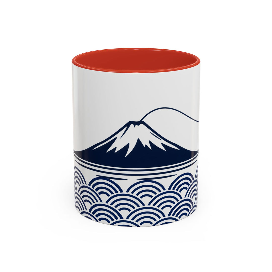 Japanese Mt. Fuji & Seigaiha Wave Mug – Minimal Japanese Art Coffee Cup