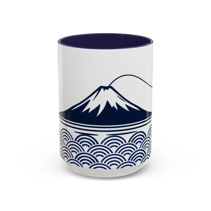 Japanese Mt. Fuji & Seigaiha Wave Mug – Minimal Japanese Art Coffee Cup