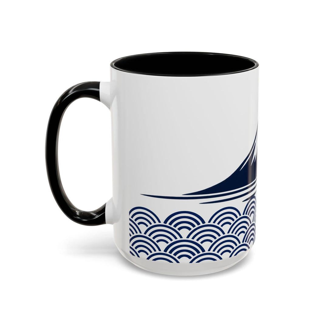 Japanese Mt. Fuji & Seigaiha Wave Mug – Minimal Japanese Art Coffee Cup